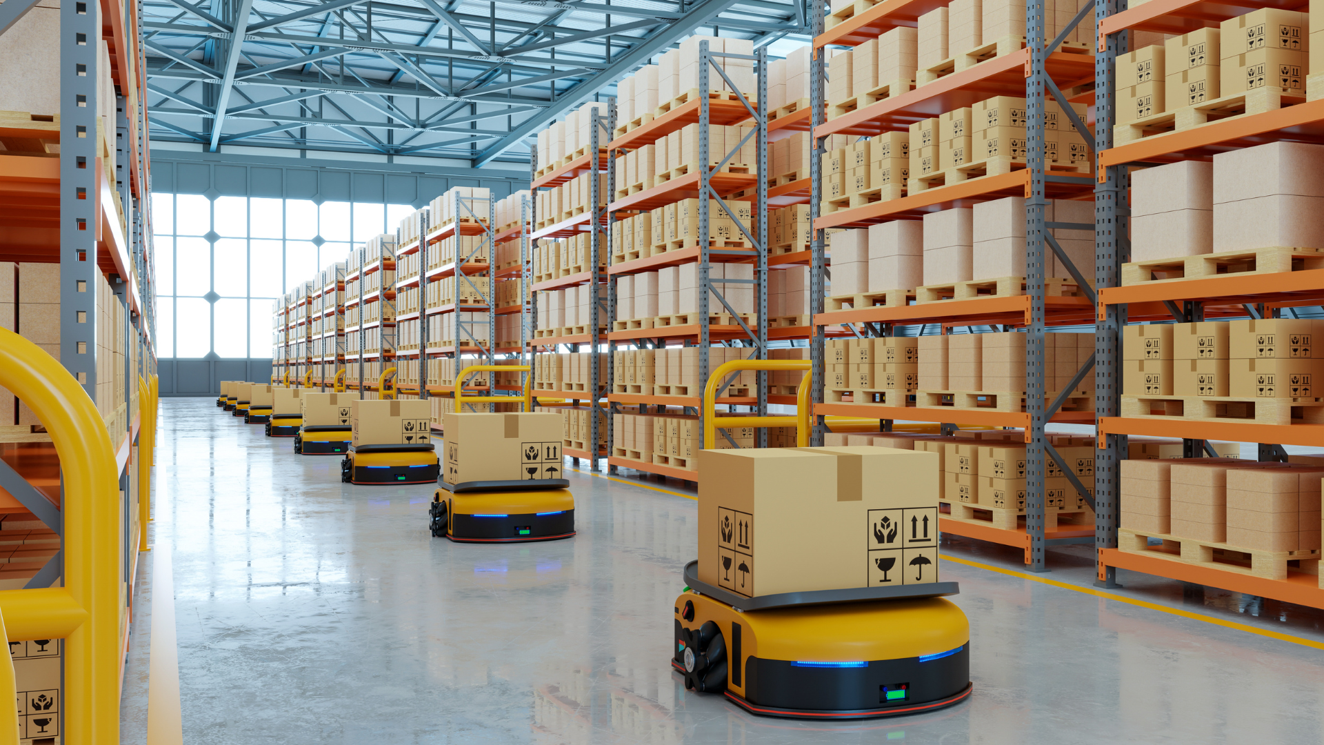 AGV (Automated guided vehicle) in warehouse logistic and tra