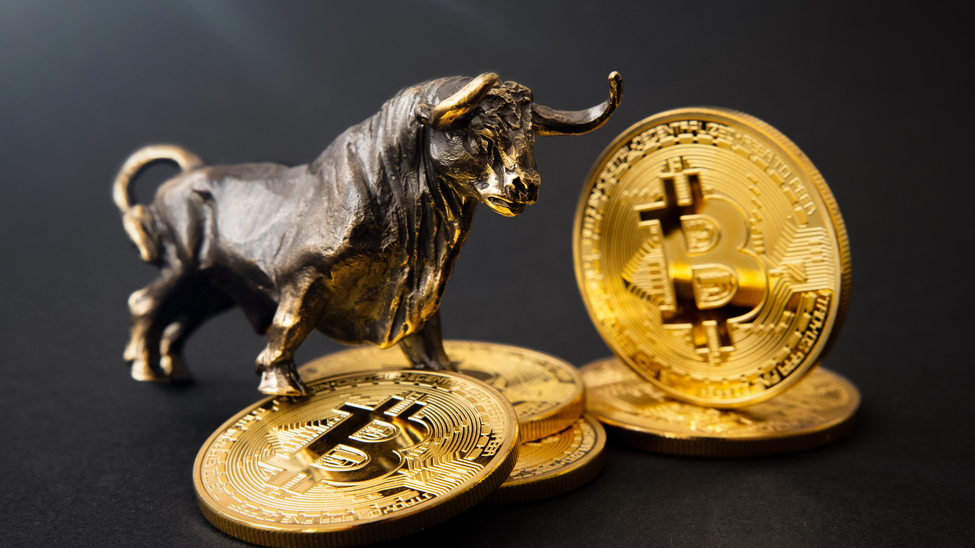 Bull Figurine Standing on Bitcoins